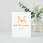einfache minimale Bestform Orangenmonogramm Postkarte (Stehend Vorderseite)
