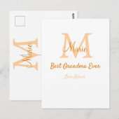 einfache minimale Bestform Orangenmonogramm Postkarte (Vorne/Hinten)