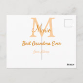 einfache minimale Bestform Orangenmonogramm Postkarte (Rückseite)
