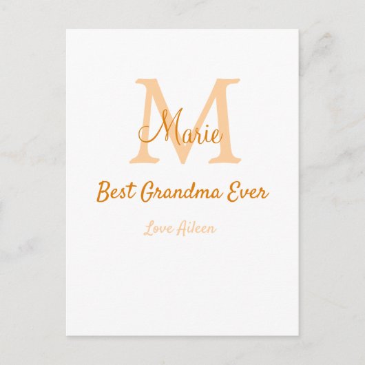 einfache minimale Bestform Orangenmonogramm Postkarte (Vorderseite)