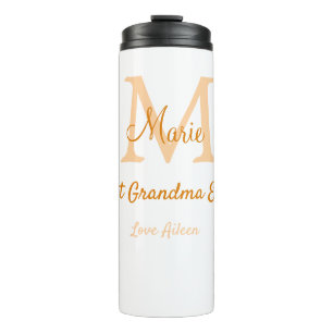 einfache minimale Bestform Orangenmonogramm Thermosbecher
