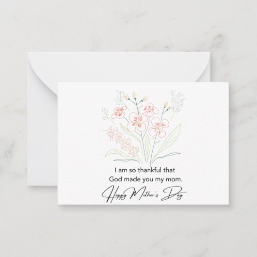 Einfache Minimale Blume der Mutter Zeichnend Mitteilungskarte (Vorderseite)