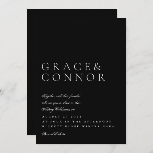 Einfache minimale dunkle Elegante Moderne Hochzeit Einladung (Vorne/Hinten)