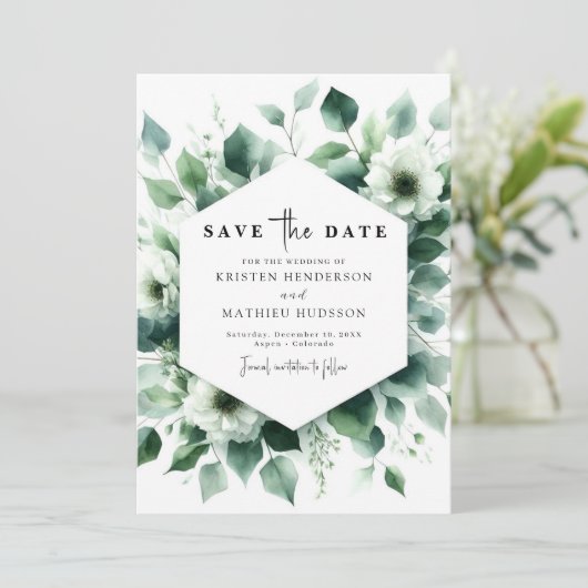 Einfache Minimale Eukalyptus Digitale Hochzeit Save The Date (Stehend Vorderseite)