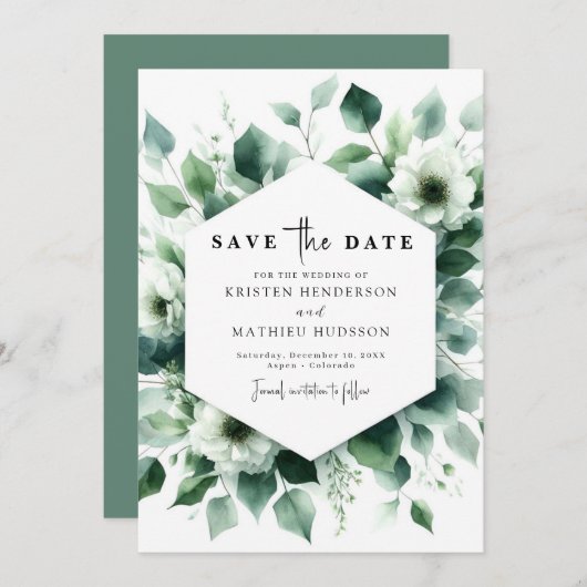 Einfache Minimale Eukalyptus Digitale Hochzeit Save The Date (Vorne/Hinten)