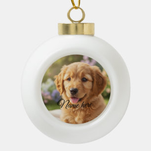 Einfache minimale Fotovorlage für Haustiernamen mi Keramik Kugel-Ornament
