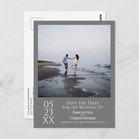 Einfache minimale graue Hochzeit Speichern Sie das Postkarte (Vorne/Hinten)