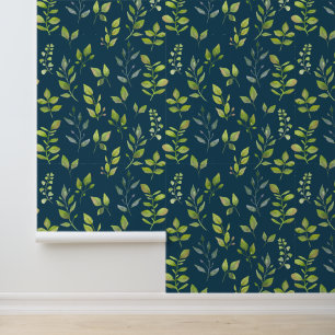 Einfache minimale grüne blaue Leaf-Muster auf blau Tapete