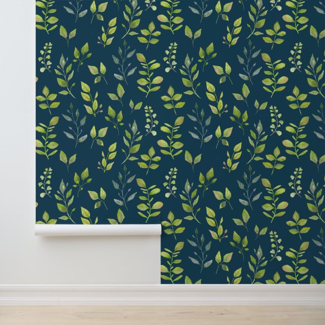 Einfache minimale grüne blaue Leaf-Muster auf blau Tapete (Anwendung)