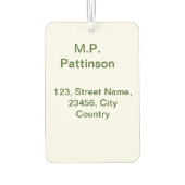 Einfache minimale grüne Eingabe des Fotos Autolufterfrischer (Rückseite)