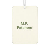 Einfache minimale grüne Eingabe des Fotos Autolufterfrischer (Rückseite)