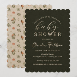 Einfache minimale grüne Elegant Orange Baby Dusche Einladung