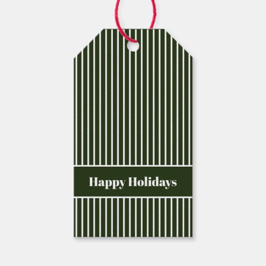 Einfache minimale Happy Holidays Forest Green Stri Geschenkanhänger (Vorderseite)