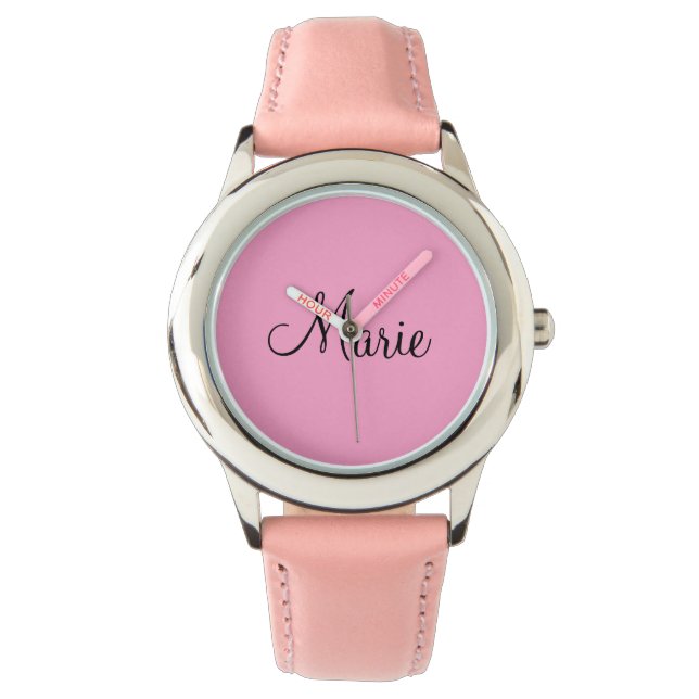 einfache minimale helle Rosa fügen Sie Ihren Namen Armbanduhr (Vorderseite)