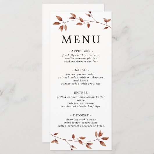 Einfache Minimale Herbstlaube Botanische Hochzeit Menükarte (Vorne/Hinten)