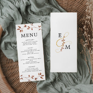 Einfache Minimale Herbstlaube Botanische Hochzeit Menükarte