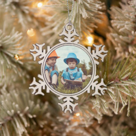 einfache minimale HINZUFÜGEN IHRER FOTO TEXT CHRIS Schneeflocken Zinn-Ornament