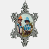 einfache minimale HINZUFÜGEN IHRER FOTO TEXT CHRIS Schneeflocken Zinn-Ornament (Links)