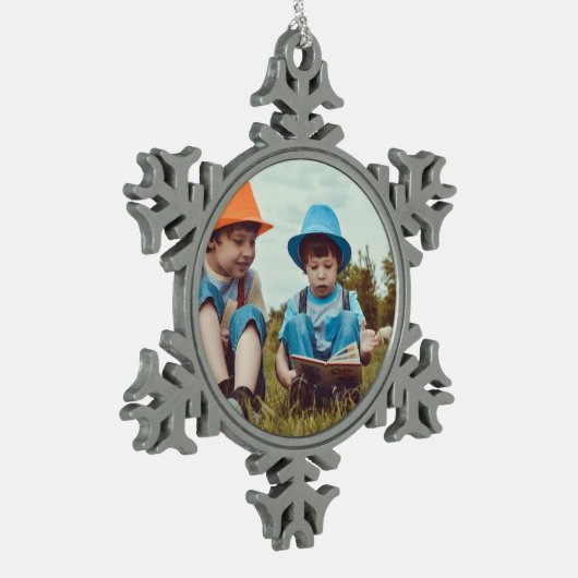 einfache minimale HINZUFÜGEN IHRER FOTO TEXT CHRIS Schneeflocken Zinn-Ornament (Links)