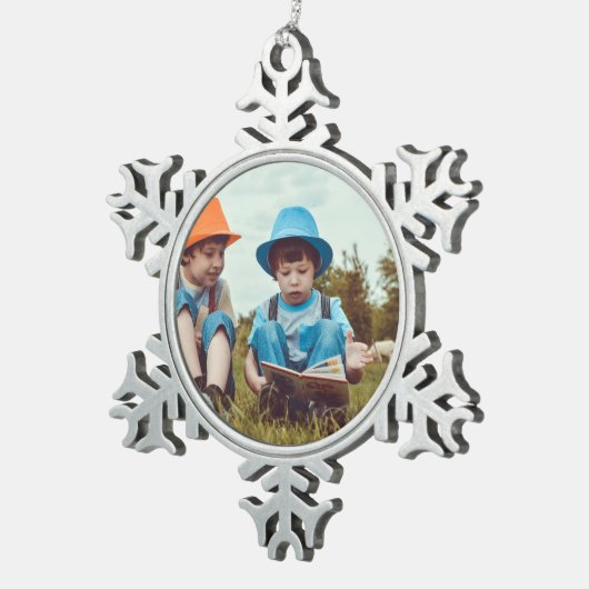 einfache minimale HINZUFÜGEN IHRER FOTO TEXT CHRIS Schneeflocken Zinn-Ornament (Rechts)