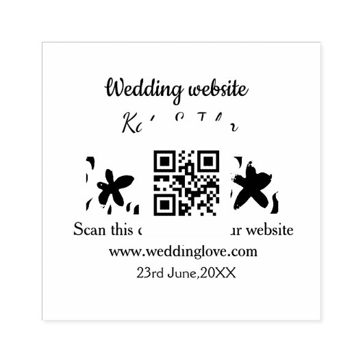 Einfache minimale Hochzeitswebsite Q R Code hinzuf Gummistempel (Prägung)