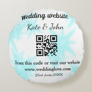 Einfache minimale Hochzeitswebsite QR-Code Name y Rundes Kissen