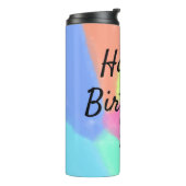 einfache minimale Kalligrafie glücklicher Geburtst Thermosbecher (Nach links gedreht)