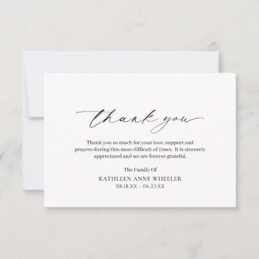 Einfache minimale klassische Beerdigung Dankeskarte (Vorderseite)