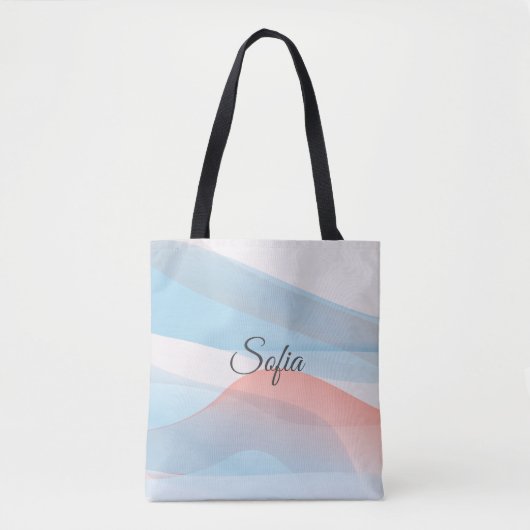 Einfache minimale korallenblaue Welle mit Namen Tasche (Vorderseite)