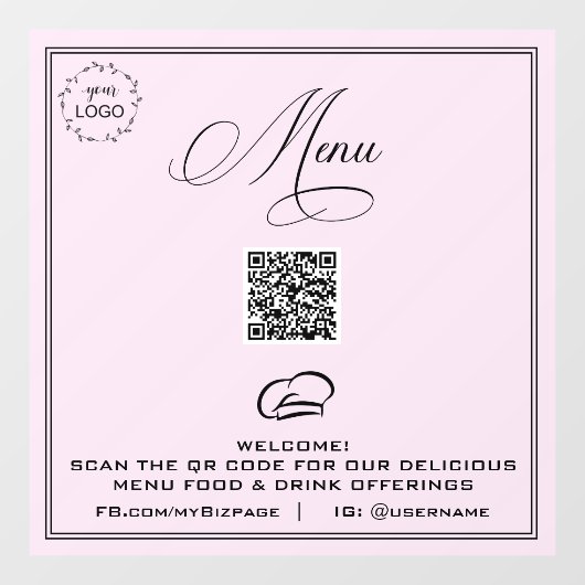*~* Einfache minimale MENU QR Pastel Fensterklamme Fensteraufkleber (Blatt)