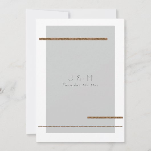 Einfache minimale moderne graue goldene Hochzeit Einladung (Rückseite)