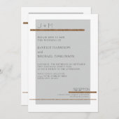 Einfache minimale moderne graue goldene Hochzeit Einladung (Vorne/Hinten)