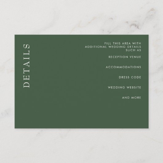 Einfache minimale moderne grüne Hochzeit Begleitkarte (Vorderseite)