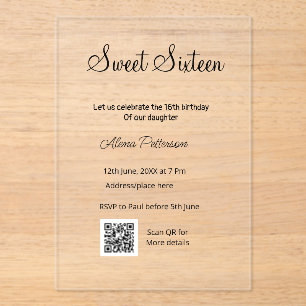 Einfache minimale moderne QR 16 . Geburtstag Gebur Acryleinladungen