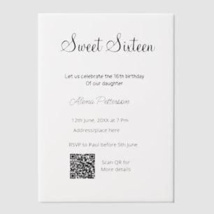 Einfache minimale moderne QR 16 . Geburtstag Gebur Pergament Einladungen