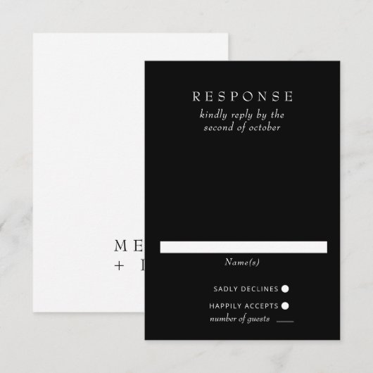 Einfache minimale moderne Schwarz-Weiß-Hochzeit-RS RSVP Karte (Vorne/Hinten)