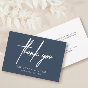 Einfache minimale moderne Script Dusty Navy Blue Dankeskarte