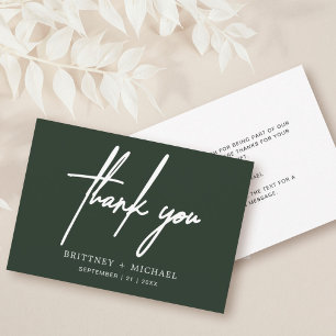Einfache minimale moderne Script Forest Green Dankeskarte