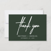 Einfache minimale moderne Script Forest Green Dankeskarte (Vorderseite)