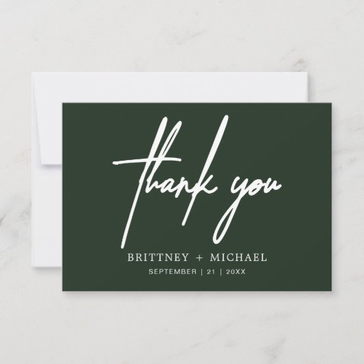 Einfache minimale moderne Script Forest Green Dankeskarte (Vorderseite)