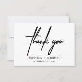 Einfache minimale moderne Script-Hochzeit Dankeskarte (Vorderseite)