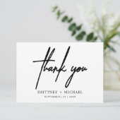 Einfache minimale moderne Script-Hochzeit Dankeskarte (Stehend Vorderseite)