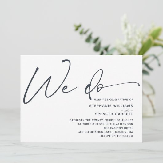 Einfache minimale moderne Script-Hochzeit Einladung (Stehend Vorderseite)