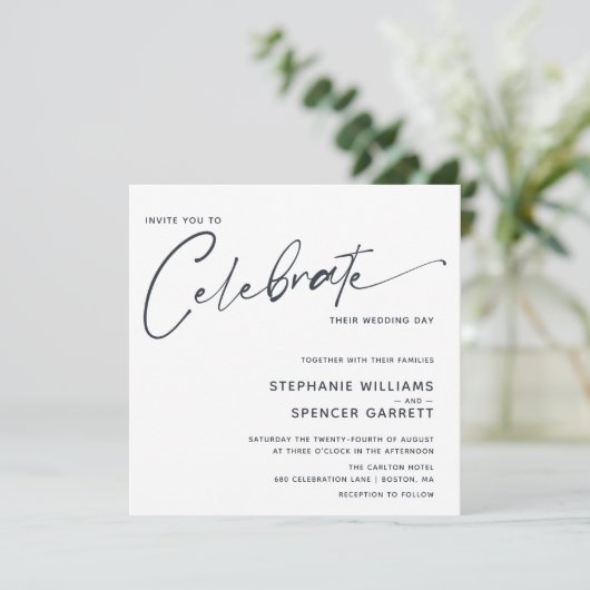 Einfache minimale moderne Script-Hochzeit Einladung (Stehend Vorderseite)