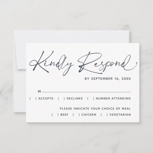 Einfache minimale moderne Script-Hochzeit RSVP Karte (Vorderseite)