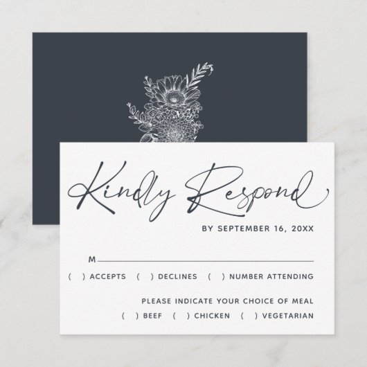 Einfache minimale moderne Script-Hochzeit RSVP Karte (Vorne/Hinten)