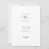 Einfache minimale moderne Script Schwarz & Weiß Ho Save The Date (Vorderseite)