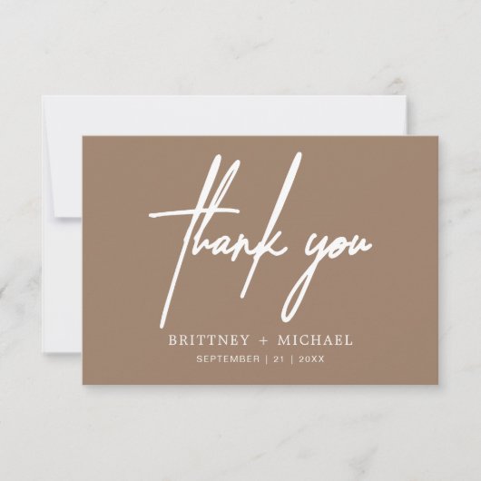 Einfache minimale moderne Script Tan Dankeskarte (Vorderseite)