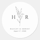 Einfache minimale Mongram Botanische Hochzeit Runder Aufkleber (Vorderseite)