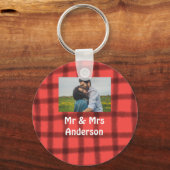 Einfache minimale mr und mrs Ihren Namen Foto rot Schlüsselanhänger (Vorderseite)